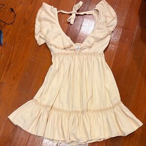 Cream Lace-Trim Ruffle Mini Dress